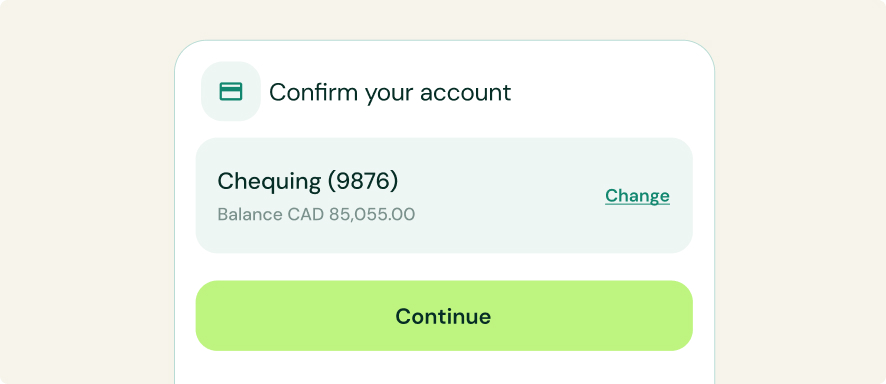 Confirm chequing account before continuing
