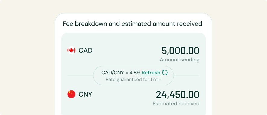 CAD to CNY fee and exchange-rate breakdown